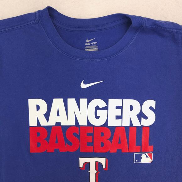 Nike Texas Rangers Casual Graphic Cew Neck Baseball T Shirt Mens Size L Blue - Picture 1 of 10